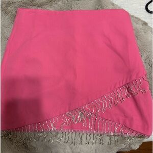 Rhinestone fringe mini skirt - hot pink